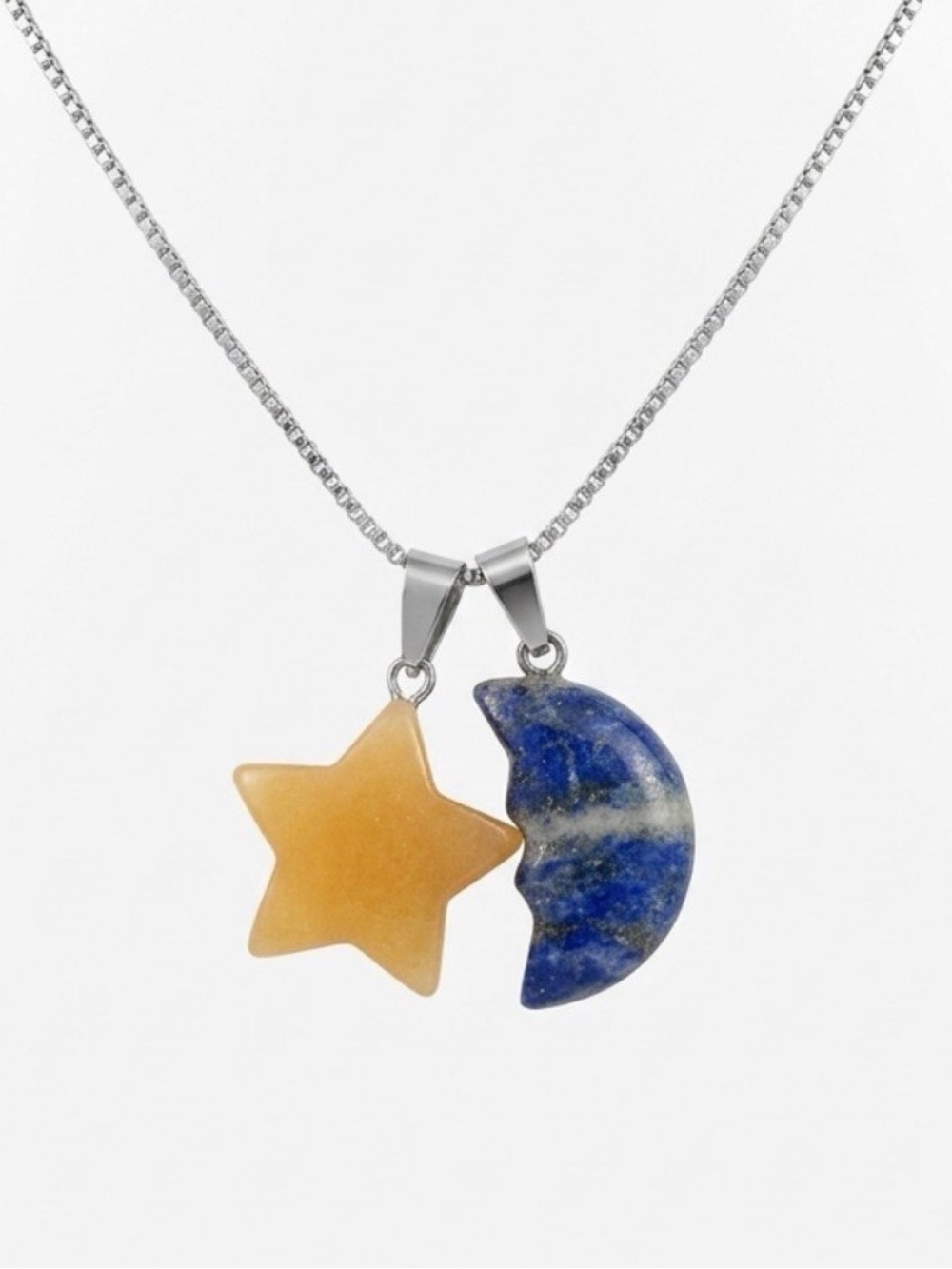 Boho hippie Blue Lapis Lazuli Moon 🌙 and Aventurine Star Silver 16” Necklace